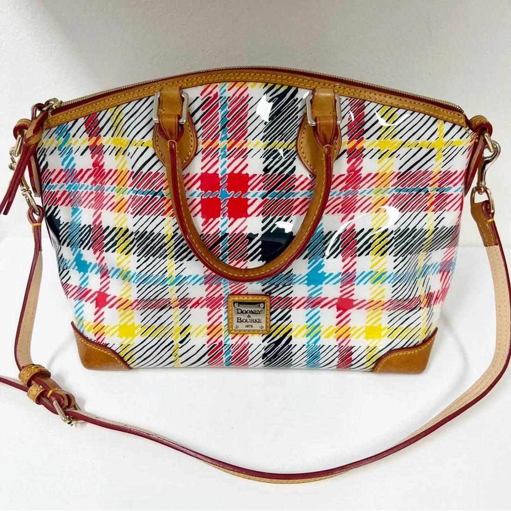 Dooney & Bourke Chatham Plaid Satchel Purse Bag Tote Leather